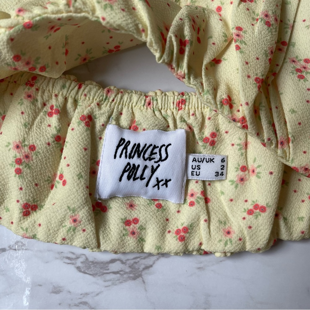 Princess Polly Floral Yellow Crop Bra Top Size 2 - Picture 5 of 5